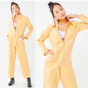 BDG Urban Outfitters Rosie Zip-Front Denim Coveralls Boilersuit XS Pale Yellow